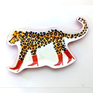Cheetah jewelry plate tray ceramic red boots whimsical funny